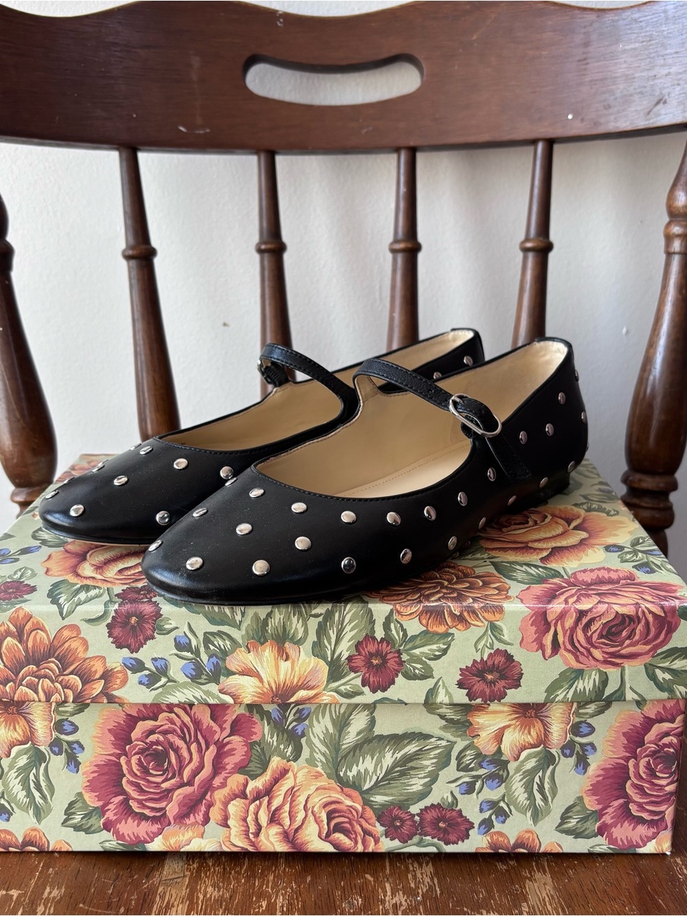 Marc Fisher Black Mary Jane Flats with Silver Studs